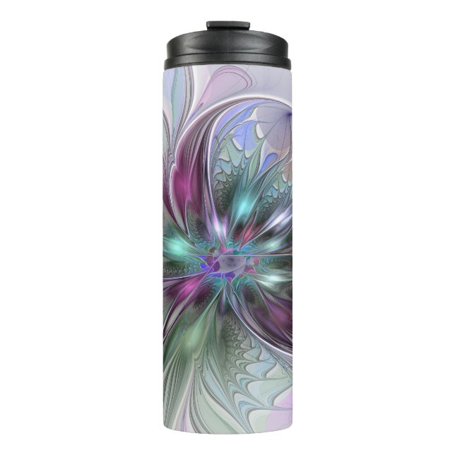 Farbenfrohe Fantasie Abstrakt Modernes Fraktal Blu Thermosbecher (Vorderseite)