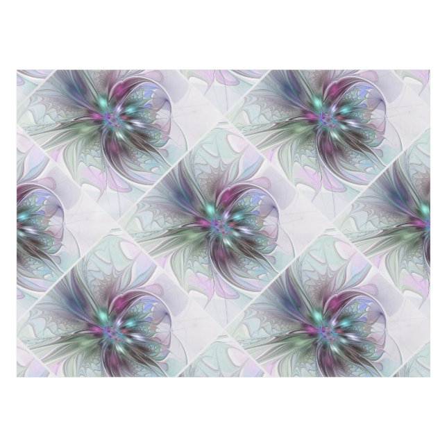 Farbenfrohe Fantasie Abstrakt Modernes Fraktal Blu Tischdecke (Vorderseite (Horizontal))