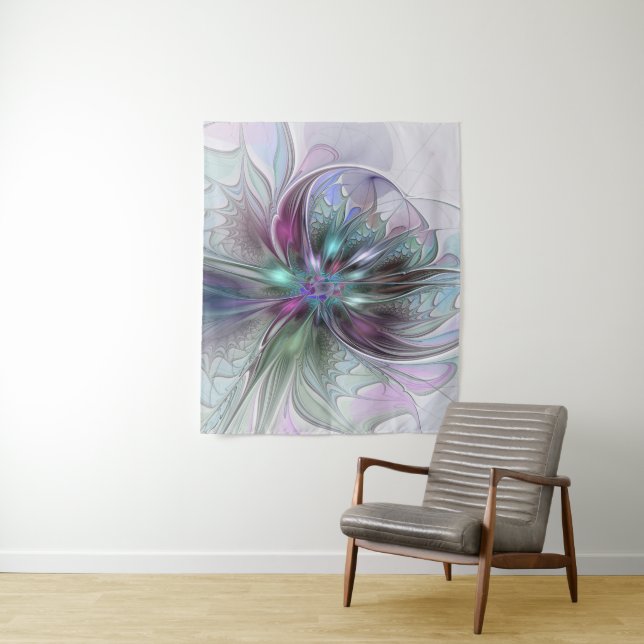 Farbenfrohe Fantasie Abstrakt Modernes Fraktal Blu Wandteppich (Beispiel)