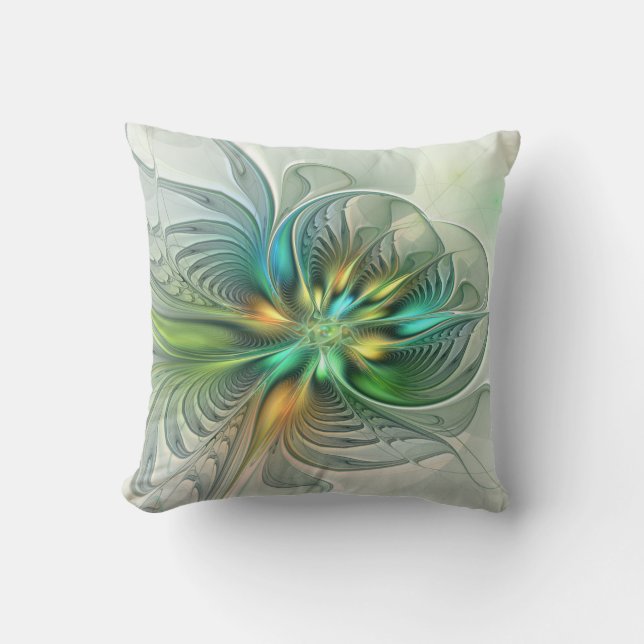 Farbenfrohe Fantasie Abstrakte Blume Fraktal Art Kissen (Vorderseite)