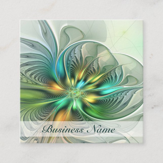Farbenfrohe Fantasie Abstrakte Blume Fraktal Art Quadratische Visitenkarte (Vorderseite)