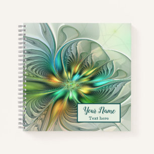 Farbenfrohe Fantasie Abstrakte Blume Fraktal Notizbuch