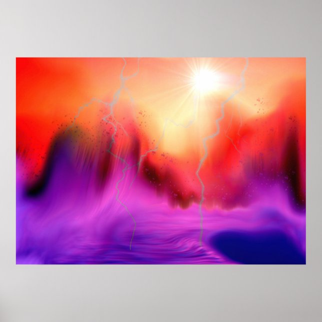 Farbenfrohe Fantasie Abstrakte Landschaft und Sonn Poster (Vorne)