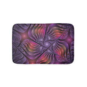 Farbenfrohe Fantasie Abstrakte Trippy Lila Fraktal Badematte
