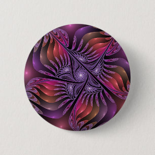 Farbenfrohe Fantasie Abstrakte Trippy Lila Fraktal Button