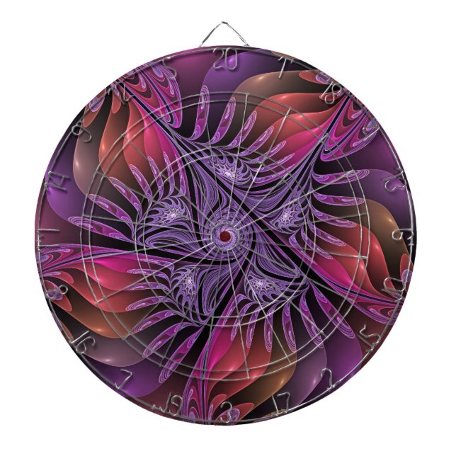 Farbenfrohe Fantasie Abstrakte Trippy Lila Fraktal Dartscheibe (vorne)