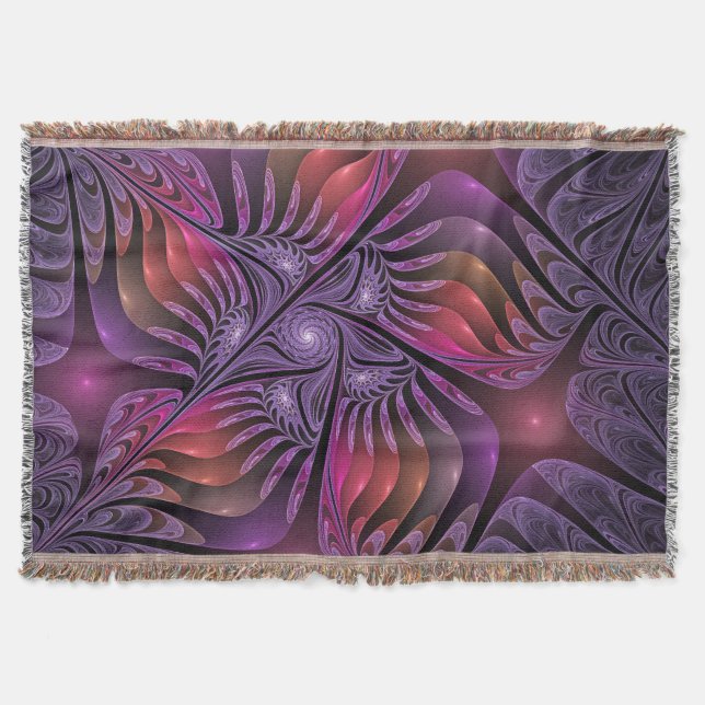 Farbenfrohe Fantasie Abstrakte Trippy Lila Fraktal Decke (Vorderseite)