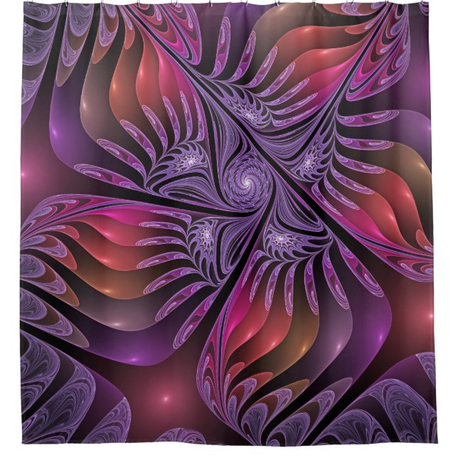 Farbenfrohe Fantasie Abstrakte Trippy Lila Fraktal Duschvorhang (Vorderseite)