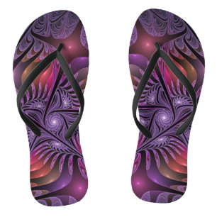 Farbenfrohe Fantasie Abstrakte Trippy Lila Fraktal Flip Flops