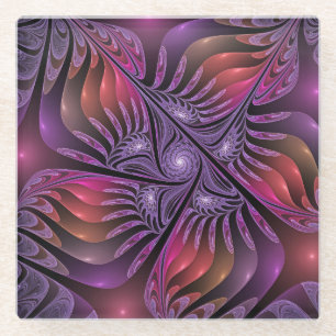Farbenfrohe Fantasie Abstrakte Trippy Lila Fraktal Glasuntersetzer