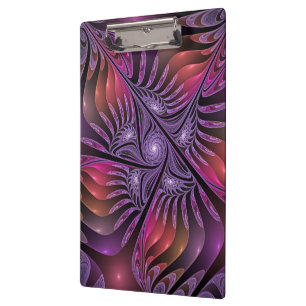 Farbenfrohe Fantasie Abstrakte Trippy Lila Fraktal Klemmbrett