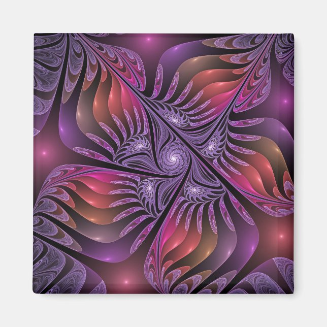 Farbenfrohe Fantasie Abstrakte Trippy Lila Fraktal Magnet (Vorne)