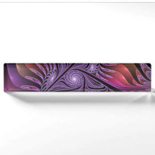 Farbenfrohe Fantasie Abstrakte Trippy Lila Fraktal Namensplakette