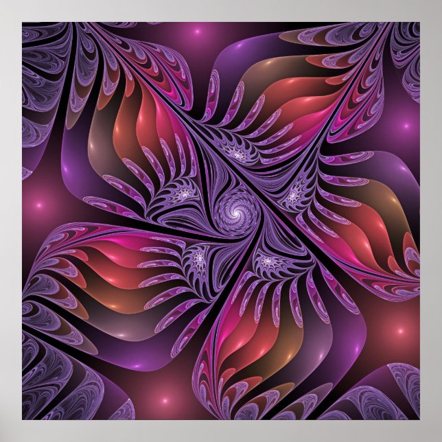 Farbenfrohe Fantasie Abstrakte Trippy Lila Fraktal Poster (Vorne)