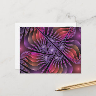 Farbenfrohe Fantasie Abstrakte Trippy Lila Fraktal Postkarte