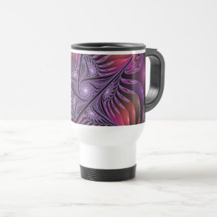 Farbenfrohe Fantasie Abstrakte Trippy Lila Fraktal Reisebecher