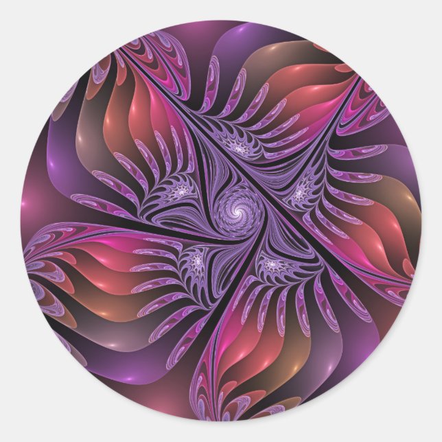 Farbenfrohe Fantasie Abstrakte Trippy Lila Fraktal Runder Aufkleber (Vorderseite)