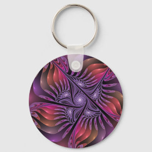 Farbenfrohe Fantasie Abstrakte Trippy Lila Fraktal Schlüsselanhänger