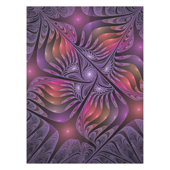 Farbenfrohe Fantasie Abstrakte Trippy Lila Fraktal Tischdecke (Vorderseite)