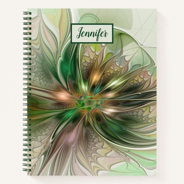 Farbenfrohe Fantasie Abstraktes Fraktal Blume Notizbuch (Vorderseite)