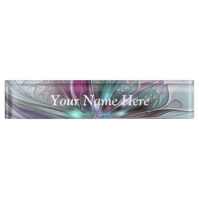 Farbenfrohe Fantasie Abstraktes Fraktal Blume Tite Namensplakette (Vorderseite)