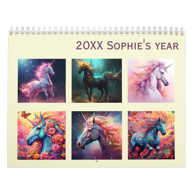 Farbenfrohe Fantasie Einhorn neues Jahr Kalender (Titelbild)
