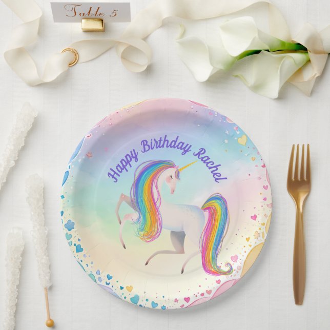 Farbenfrohe Fantasie Einhorn Pappteller (Hochzeit)