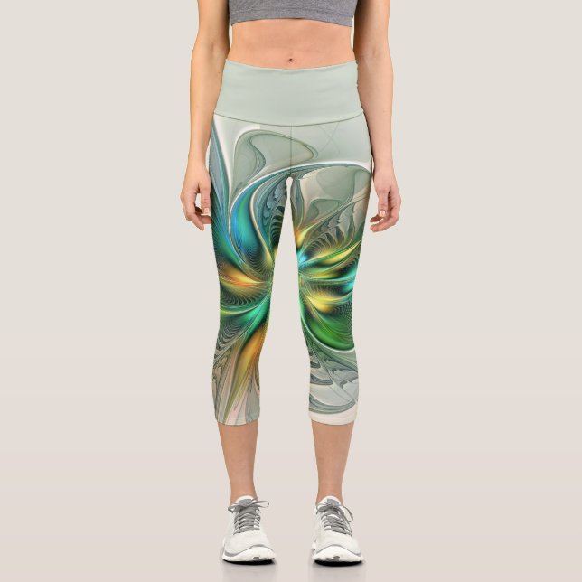 Farbenfrohe Fantasie Moderne Abstrakte Blume Frakt Capri Leggings (Vorderseite)