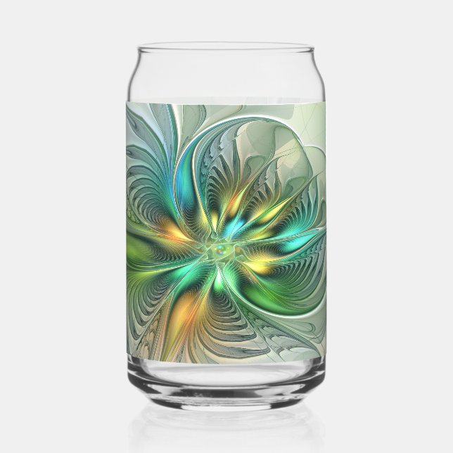 Farbenfrohe Fantasie Moderne Abstrakte Blume Frakt Dosenglas (Vorderseite)