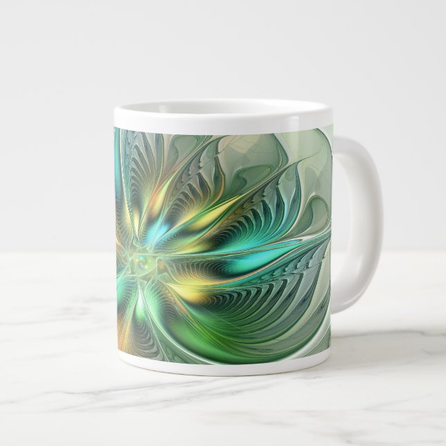 Farbenfrohe Fantasie Moderne Abstrakte Blume Frakt Jumbo-Tasse (Vorderseite Rechts)
