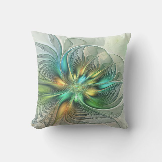 Farbenfrohe Fantasie Moderne Abstrakte Blume Frakt Kissen (Vorderseite)