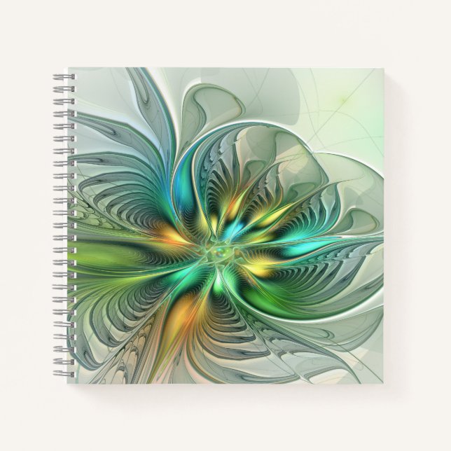 Farbenfrohe Fantasie Moderne Abstrakte Blume Frakt Notizbuch (Vorderseite)