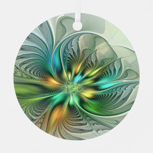 Farbenfrohe Fantasie Moderne Abstrakte Blume Frakt Ornament Aus Metall (Vorderseite)