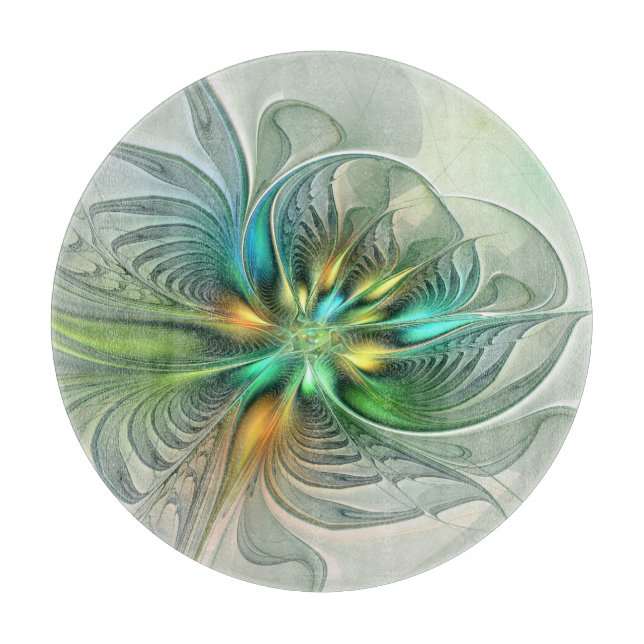 Farbenfrohe Fantasie Moderne Abstrakte Blume Frakt Schneidebrett (Vorderseite)