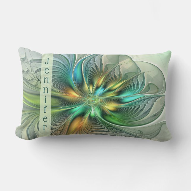 Farbenfrohe Fantasie Moderne Abstrakte Kunst Blume Lendenkissen (Vorderseite)