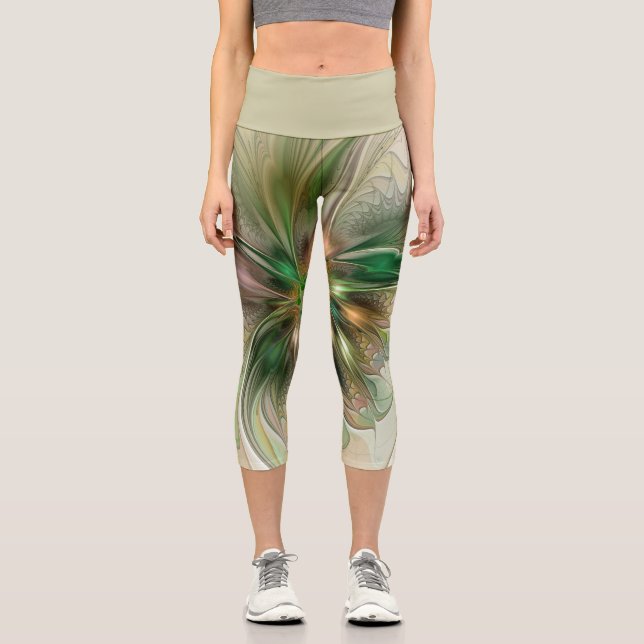 Farbenfrohe Fantasie Modernes Abstraktes Fraktal B Capri Leggings (Vorderseite)