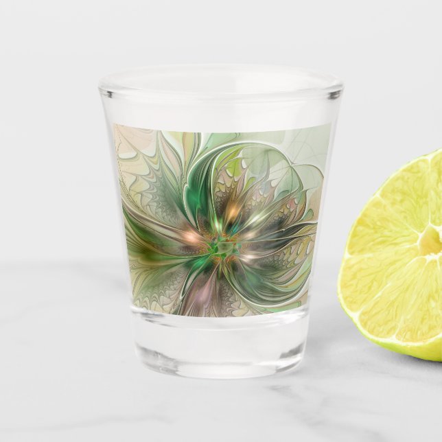 Farbenfrohe Fantasie Modernes Abstraktes Fraktal B Schnapsglas (Vorderseite)
