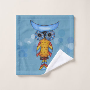 Farbenfrohe Fantasie Owl Blue Head Eyes on Circles Waschlappen