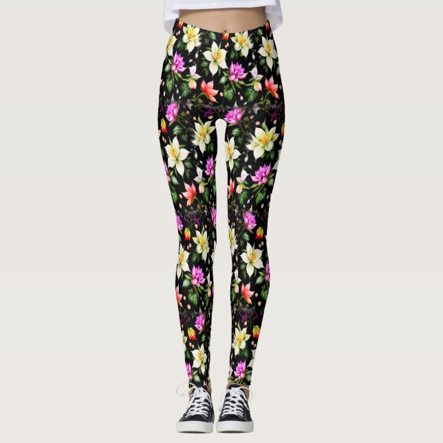 Farbenfrohe fantastische Blume Leggings (Vorderseite)
