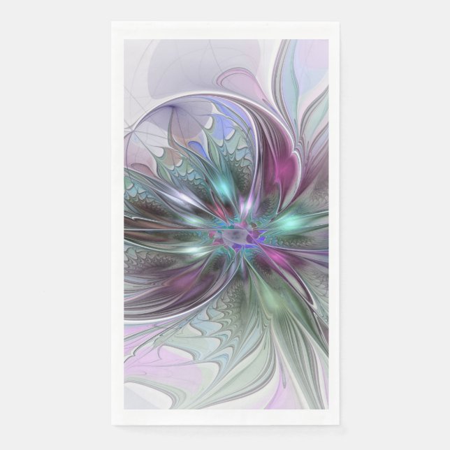 Farbenfrohe Fantasy Abstrakt Moderne Fraktal-Blume Serviette (Vorderseite)