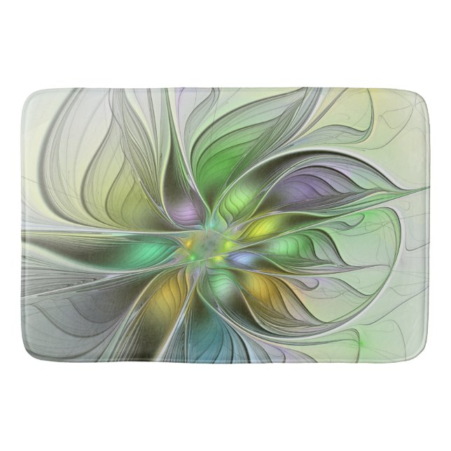 Farbenfrohe Fantasy-Blume Modernes Abstraktes Frak Badematte (Vorderseite)