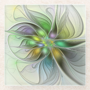 Farbenfrohe Fantasy-Blume Modernes Abstraktes Frak Glasuntersetzer