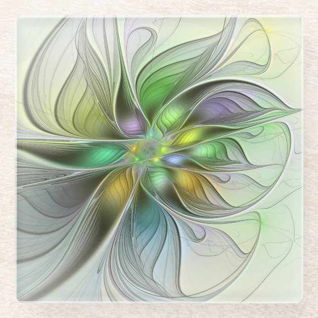 Farbenfrohe Fantasy-Blume Modernes Abstraktes Frak Glasuntersetzer (Vorderseite)
