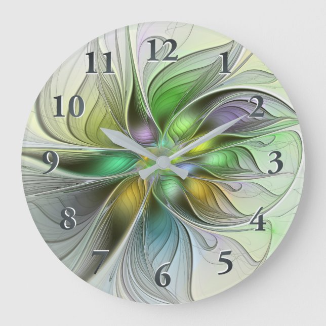 Farbenfrohe Fantasy-Blume Modernes Abstraktes Frak Große Wanduhr (Vorderseite)
