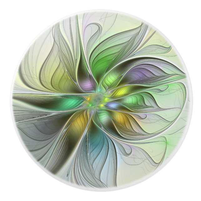 Farbenfrohe Fantasy-Blume Modernes Abstraktes Frak Keramikknauf (Vorderseite)