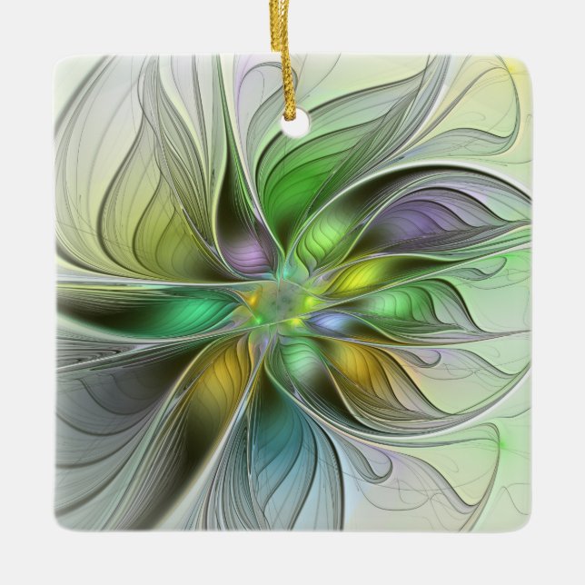 Farbenfrohe Fantasy-Blume Modernes Abstraktes Frak Keramikornament (Vorderseite)