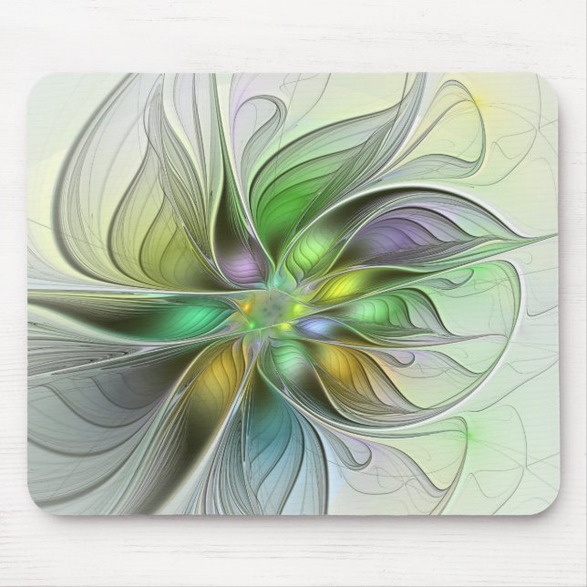 Farbenfrohe Fantasy-Blume Modernes Abstraktes Frak Mousepad (Vorne)