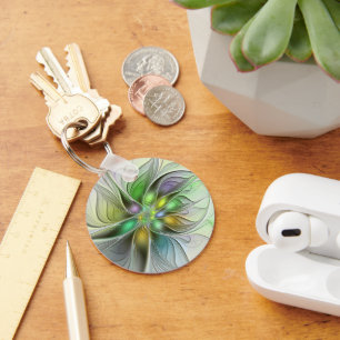 Farbenfrohe Fantasy-Blume Modernes Abstraktes Frak Schlüsselanhänger