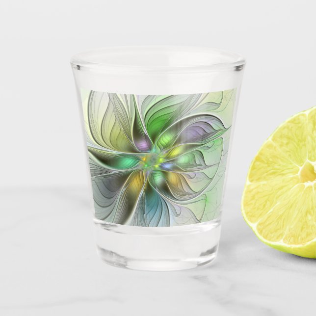 Farbenfrohe Fantasy-Blume Modernes Abstraktes Frak Schnapsglas (Vorderseite)