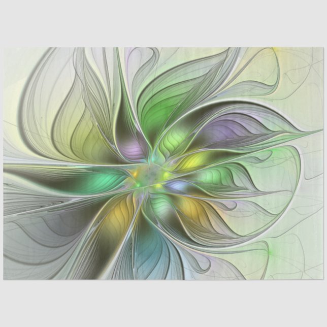 Farbenfrohe Fantasy-Blume Modernes Abstraktes Frak Seidenpapier (Vorderseite)